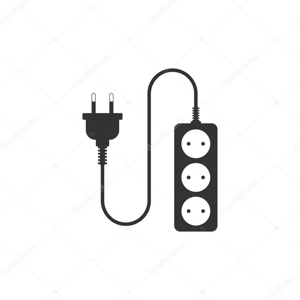 Electric extension cord icon isolated. Power plug socket. Flat design. Vector Illustration