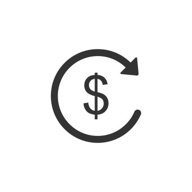İade para simgesi yalıtılmış. Finansal hizmetler, nakit iade kavramı, para iadesi, yatırım getirisi, tasarruf hesabı, döviz. Düz tasarım. Vektör İllüstrasyonu