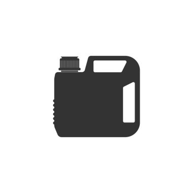 Motor makine yağı simgesi izole için plastik kutu. Yağ galonu. Yağ değişimi servis ve onarımı. Motor yağı işareti. Düz tasarım. Vektör İllüstrasyonu