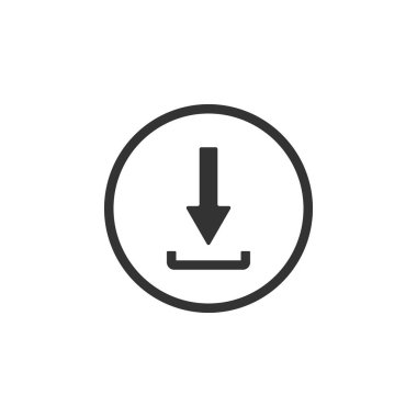 İndirsimge yalıtılmış. Yükle düğmesi. Yük sembolü. Ok noktası aşağıya doğru. Düz tasarım. Vektör İllüstrasyonu