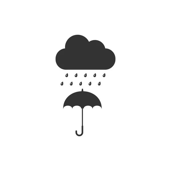 Nuage avec goutte de pluie sur l'icône du parapluie isolé. Design plat. Illustration vectorielle — Image vectorielle