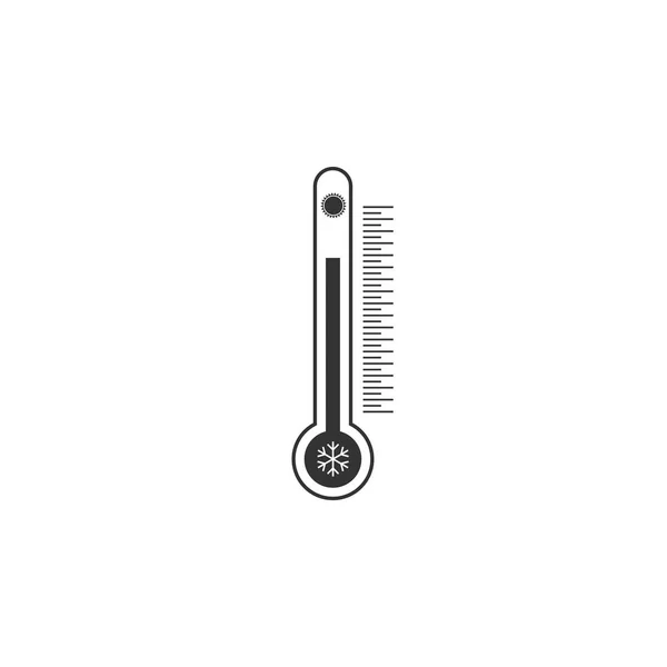 Thermometer mit Skala zur Messung von Wärme und Kälte, mit Sonne und Schneeflockensymbol isoliert. flache Bauweise. Vektorillustration — Stockvektor