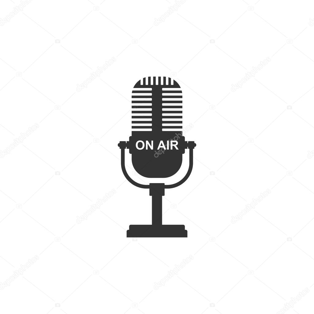 Microphone icon isolated. On air radio mic microphone. Speaker sign. Flat design. Vector Illustration