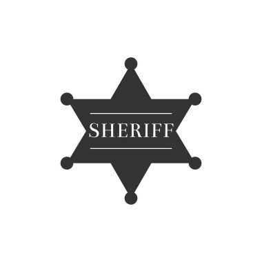 Altıgen şerif yıldız simgesi izole. Şerif rozeti sembolü. Düz tasarım. Vektör İllüstrasyonu