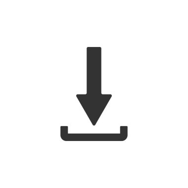 İndirsimge yalıtılmış. Yükle düğmesi. Yük sembolü. Ok noktası aşağıya doğru. Düz tasarım. Vektör İllüstrasyonu