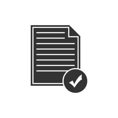 Belge ve onay işareti simgesi yalıtılmış. Denetim listesi simgesi. İş konsepti. Düz tasarım. Vektör İllüstrasyonu