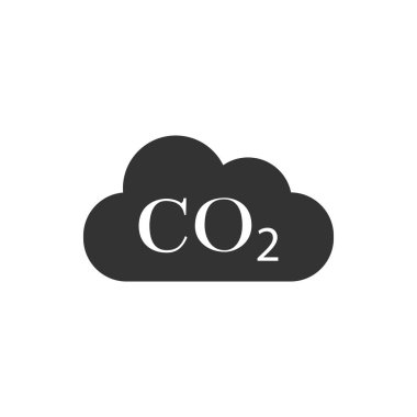 Bulut simgesinde Co2 emisyonları izole edilmiştir. Karbondioksit formülü sembolü, duman kirliliği kavramı, çevre kavramı, yanma ürünleri. Düz tasarım. Vektör İllüstrasyonu