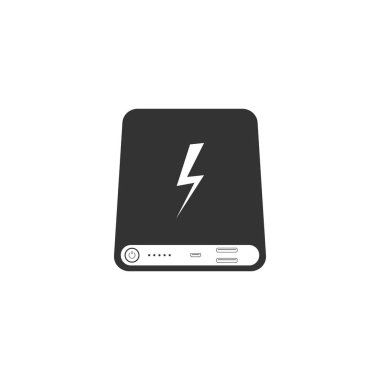 Power bank simgesi izole. Taşınabilir şarj cihazı. Düz tasarım. Vektör İllüstrasyonu
