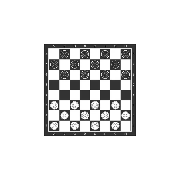 Επιτραπέζιο παιχνίδι της Ντάμα εικονίδιο απομονωμένη. Αρχαίο πνευματικό επιτραπέζιο παιχνίδι. Η σκακιέρα. Λευκές και μαύρες μάρκες. Επίπεδη σχεδίαση. Απεικόνιση διανυσματικών φορέων — Διανυσματικό Αρχείο