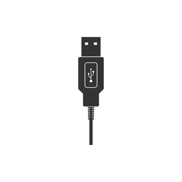 Ikona kabelového kabelu USB je izolovaná. Konektory a zásuvky pro počítače a mobilní zařízení. Konektorové napájení počítače nebo zařízení smartphone. Plochý design. Vektorová ilustrace — Stockový vektor