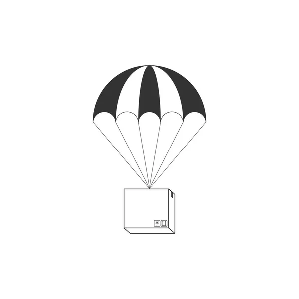 Caja volando en paracaídas icono aislado. Parcela con paracaídas para envío. Servicio de entrega, concepto de envío aéreo, concepto de bonificación. Diseño plano. Ilustración vectorial — Vector de stock