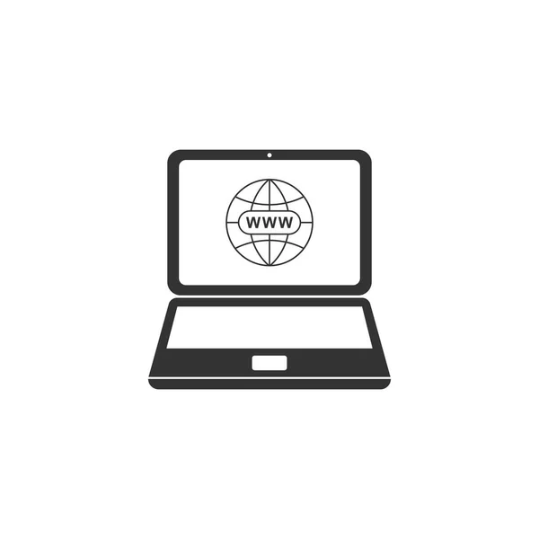 Webbplats på laptop skärmikonen isolerad. Globe på skärmen av laptop symbol. World Wide Web-symbolen. Internet-symbol för din webbplats design, logotyp. Platt design. Vektor illustration — Stock vektor