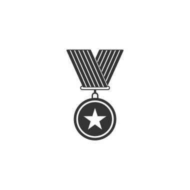 Yıldız simgesi izole ile Madalya. Kazanan başarı işareti. Ödül madalyası. Düz tasarım. Vektör İllüstrasyonu