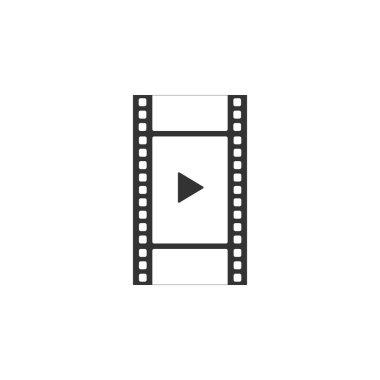 Video simgesini yalıtılmış olarak oynatın. Oyun işareti ile film şeridi. Düz tasarım. Vektör İllüstrasyonu