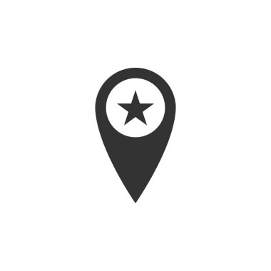 Yıldız simgesi yalıtılmış harita işaretçisi. Yıldız favori pin harita simgesi. Harita işaretleri. Düz tasarım. Vektör İllüstrasyonu