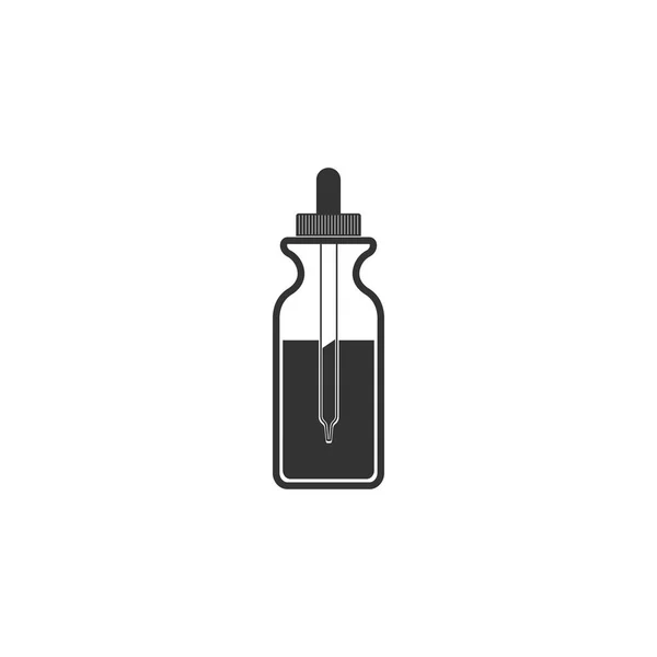 Glasflaska med pipett. Injektionsflaska med en pipett inuti och stängt lock ikon isolerade. Behållare för medicinska och kosmetiska produkt. Platt design. Vektorillustration — Stock vektor