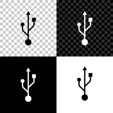 Usb sembol simgesi siyah, beyaz ve saydam arka planda izole edilmiştir. Usb flash sürücü sembolü. Vektör İllüstrasyonu