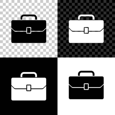 Siyah, beyaz ve saydam arka planda yalıtılmış evrak çantası simgesi. İş davası işareti. İş portföyü. Vektör İllüstrasyonu