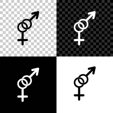 Cinsiyet simgesi siyah, beyaz ve saydam arka planda yalıtılmış. Kadın ve erkeğin sembolleri. Seks sembolü. Vektör İllüstrasyonu