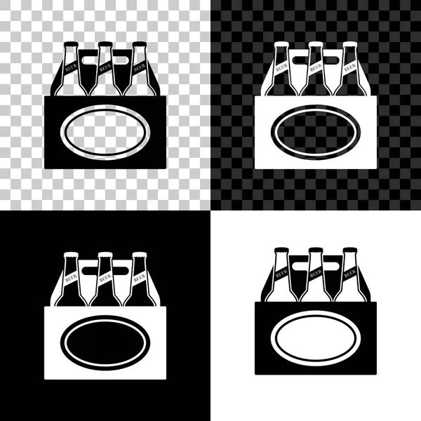Pack van bierflessen icoon geïsoleerd op zwart, wit en transparante achtergrond. Geval krat bier vak teken. Vector illustratie — Stockvector