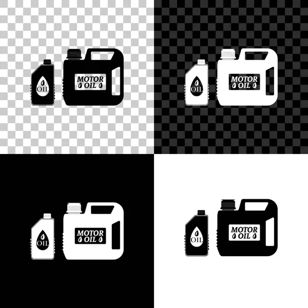 Plastic Canister voor motor machineolie pictogram geïsoleerd op zwart, wit en transparante achtergrond. Olie gallon. Oliewissel service en reparatie. Motorolie teken. Vector illustratie — Stockvector