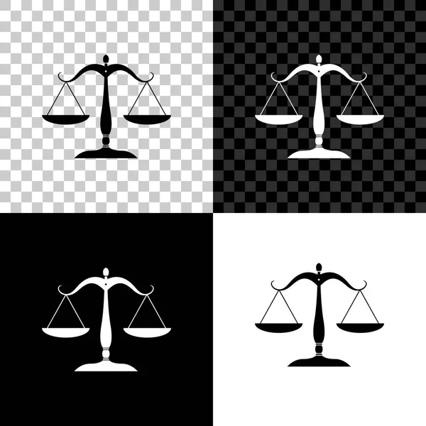 Escalas de justicia icono aislado sobre fondo negro, blanco y transparente. Símbolo del tribunal. Signo de balanza. Ilustración vectorial — Archivo Imágenes Vectoriales