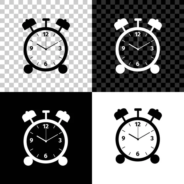 Icono del reloj despertador aislado sobre fondo negro, blanco y transparente. Despierta, levántate concepto. Señal de tiempo. Ilustración vectorial — Vector de stock