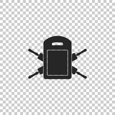 Kesme tahtası ve oklava simgesi saydam arka planda yalıtılmış. Mutfak eşyaları ve ekipmanları. Düz tasarım. Vektör İllüstrasyonu