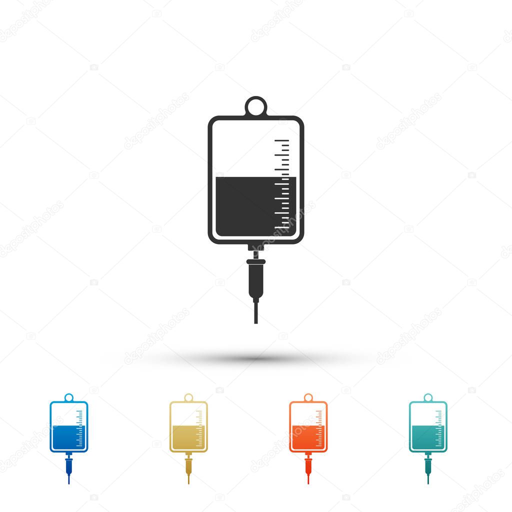 IV bag icon isolated on white background. Blood bag icon. Donate blood concept. The concept of treatment and therapy, chemotherapy. Color set icons. Vector Illustration