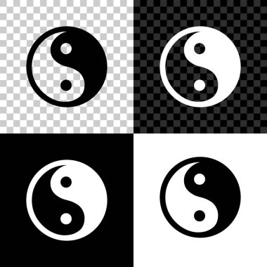 Siyah, beyaz ve şeffaf arkaplanda izole edilmiş Yin Yang uyum ve denge simgesi. Vektör İllüstrasyonu