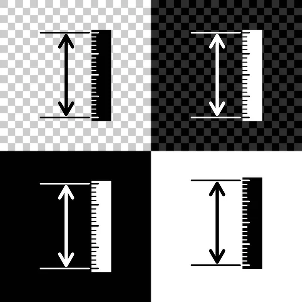 L'icona di misura dell'altezza e della lunghezza isolata su sfondo nero, bianco e trasparente. Sovrano, dritto, simbolo di scala. Strumenti geometrici. Illustrazione vettoriale — Vettoriale Stock