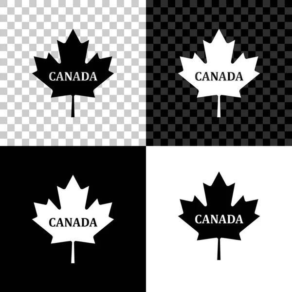Foglia d'acero canadese con il nome della città Icona canadese isolata su sfondo nero, bianco e trasparente. Illustrazione vettoriale — Vettoriale Stock
