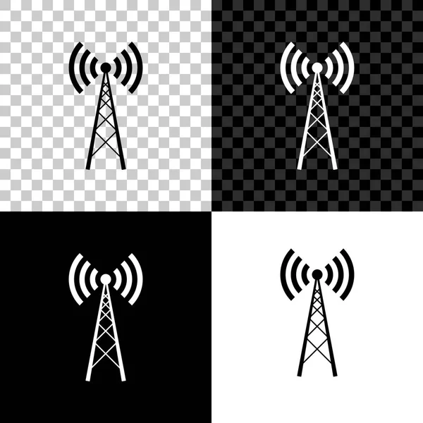 Icono de antena aislado sobre fondo negro, blanco y transparente. Antena de radio inalámbrica. Tecnología y señal de red antena de radio. Ilustración vectorial — Vector de stock