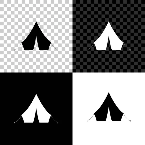 Icono de carpa turística aislado sobre fondo negro, blanco y transparente. Ilustración vectorial — Vector de stock