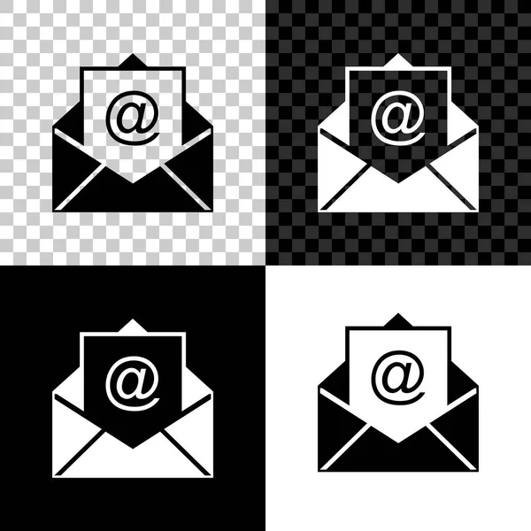 Icono de correo y correo electrónico aislado sobre fondo negro, blanco y transparente. Envolvente símbolo e-mail. Señal de correo electrónico. Ilustración vectorial — Archivo Imágenes Vectoriales