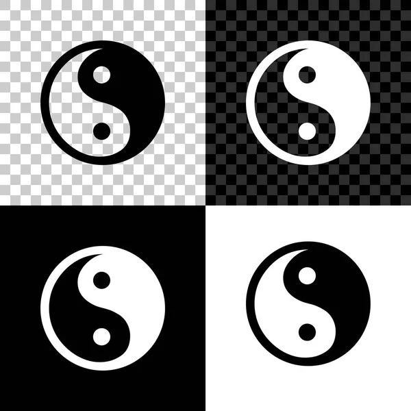 Yin Yang symbol harmonii i równowagi ikony izolowane na czarnym, białym i przejrzystym tle. Ilustracja wektora — Wektor stockowy