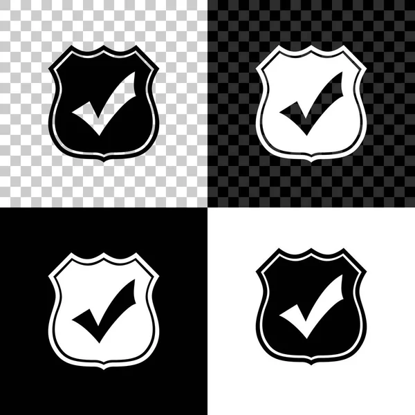 Pajzs-val ellenőriz megjelöl ikon elszigetelt-ra fekete, fehér és átlátszó háttér. Védelem, biztonság, biztonság, védelem, védelmi koncepció. Tick jel jóváhagyott ikon. Vektoros illusztráció — Stock Vector