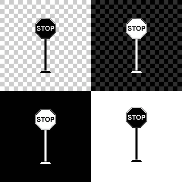 Detener icono aislado sobre fondo negro, blanco y transparente. Símbolo de parada de advertencia de tráfico. Ilustración vectorial — Vector de stock