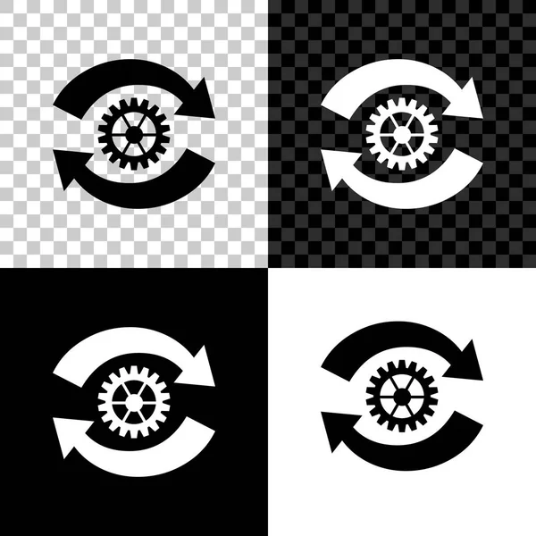 Versnelling en pijlen als workflow concept icoon geïsoleerd op zwart, wit en transparante achtergrond. Gear Reload teken. Vector illustratie — Stockvector