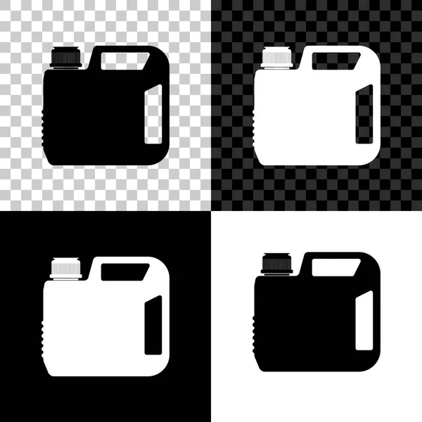 Plastic Canister voor motor machineolie pictogram geïsoleerd op zwart, wit en transparante achtergrond. Olie gallon. Oliewissel service en reparatie. Motorolie teken. Vector illustratie — Stockvector