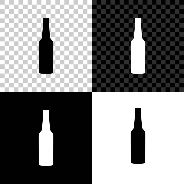 Bierfles icoon geïsoleerd op zwart, wit en transparante achtergrond. Vector illustratie — Stockvector