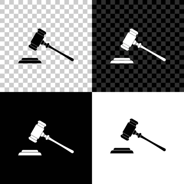 Rechter Gavel icoon geïsoleerd op zwart, wit en transparante achtergrond. Gavel voor de beslechting van straffen en rekeningen, rechtbank, justitie, met een stand. Veilinghamer symbool. Vector illustratie — Stockvector