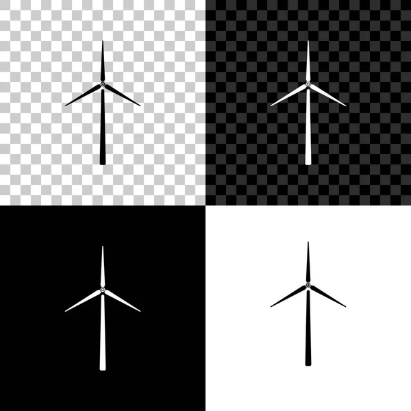 Ikona turbiny wiatrowej na czarnym, białym i przezroczystym tle. Znak generatora wiatru. Sylwetka wiatraka. Wiatraki do produkcji energii elektrycznej. Ilustracja wektora — Wektor stockowy