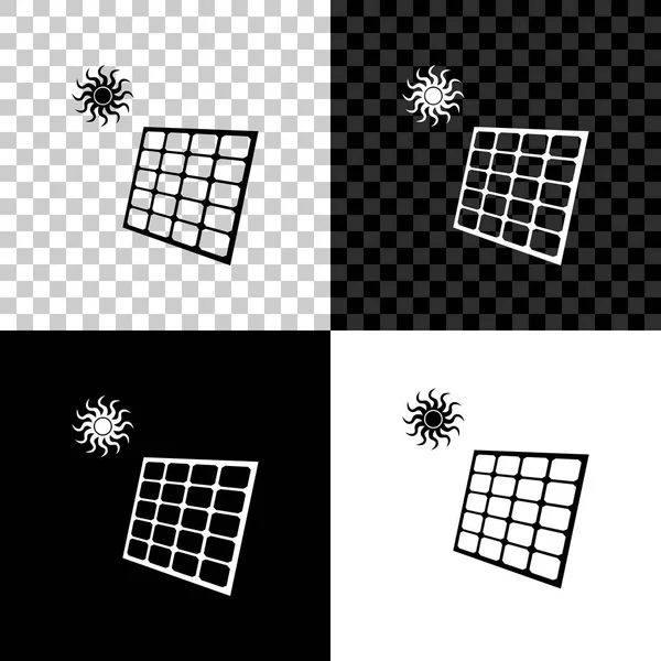 Zonne-energie paneel en zonne-icoon geïsoleerd op zwart, wit en transparante achtergrond. Vector illustratie — Stockvector