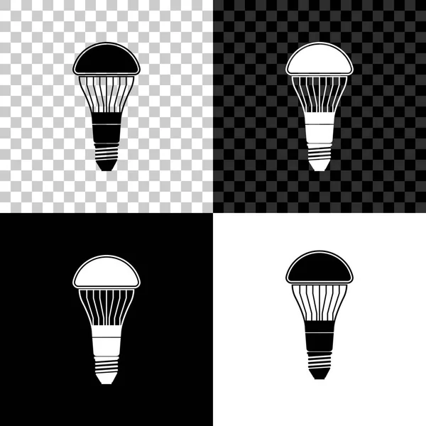 LED lamp icoon geïsoleerd op zwart, wit en transparante achtergrond. Zuinige LED verlichte gloeilamp. Bespaar energie lamp. Vector illustratie — Stockvector