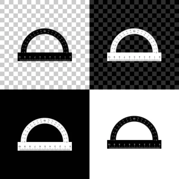 Protractor grid voor het meten van graden icoon geïsoleerd op zwart, wit en transparante achtergrond. Kantelhoek meter. Meetinstrument. Geometrisch symbool. Vector illustratie — Stockvector