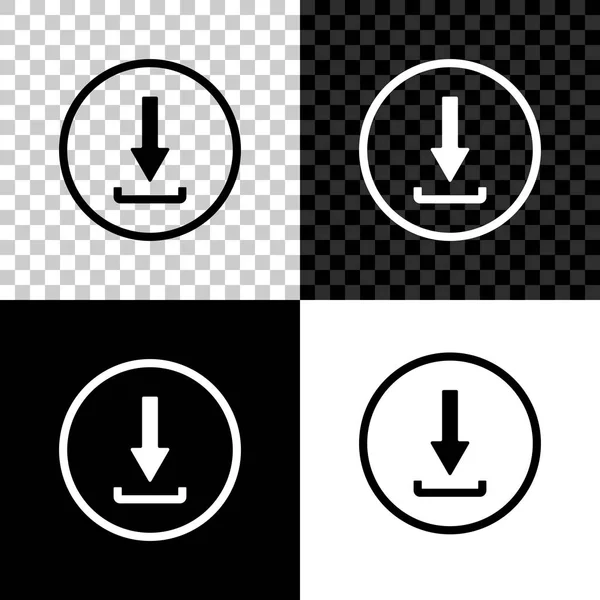 Download Icon geïsoleerd op zwart, wit en transparante achtergrond. Knop uploaden. Laad symbool. Pijlpunt naar beneden. Vector illustratie — Stockvector