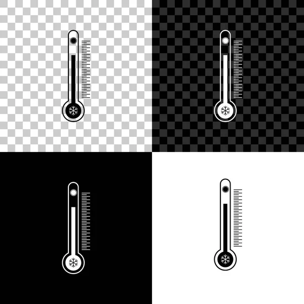 Termometr z wagą mierząc ciepło i zimno, z ikoną słońca i płatka śniegu na czarno, białym i przezroczystym tle. Ilustracja wektorowa — Wektor stockowy
