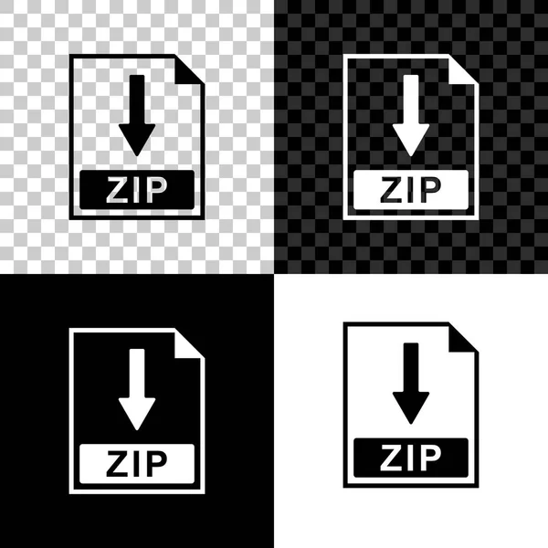 Zip-bestand document icoon. Download zip-knop icoon geïsoleerd op zwart, wit en transparante achtergrond. Vector illustratie — Stockvector