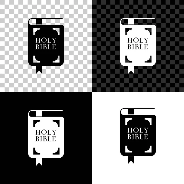 Ikone des heiligen Bibelbuchs isoliert auf schwarzem, weißem und transparentem Hintergrund. Vektorillustration — Stockvektor